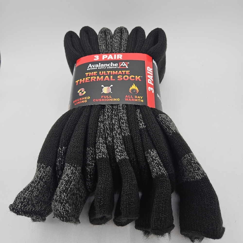 Avalanche Men's Socks Ultimate Thermal Crew Socks 3Pk Size 6-12 All Day Warmth